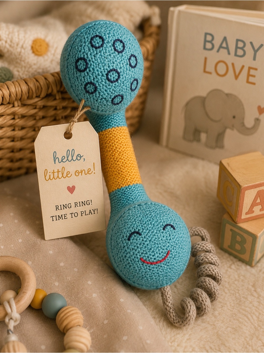 Mud Pie Knit Giraffe Baby Rattle Blue Yellow Replacement Sensory Plush Toy ONLY